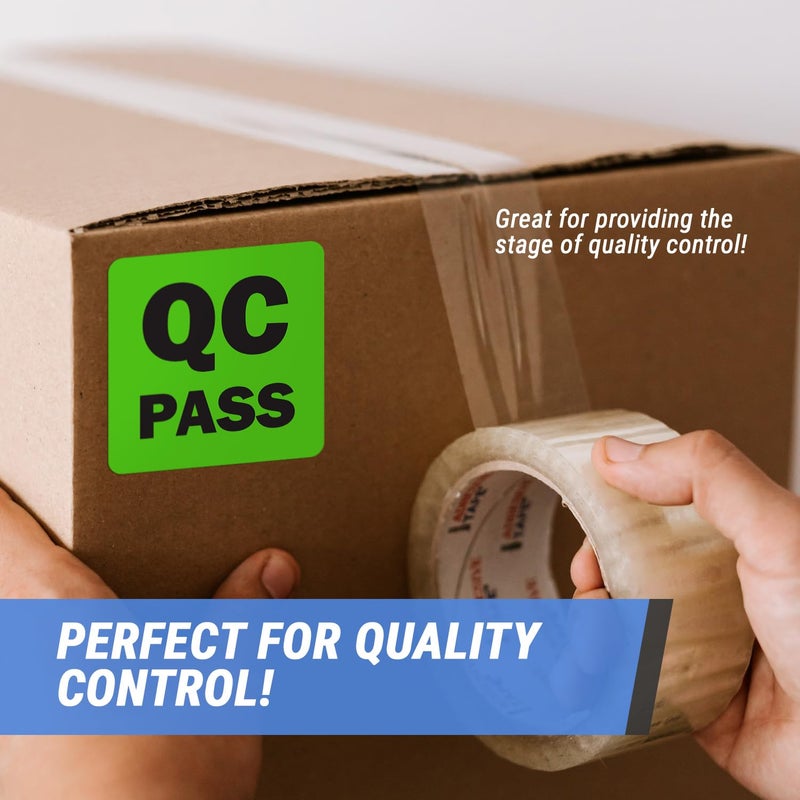 OfficeSmartLabels QC Pass Stickers - 2 x 2 inch Square in Fluorescent Green QC Pass Label for Quality Control in Production Line Warehouse Inventory Management Inspection Stickers - 300 Labels per Roll - Image 4
